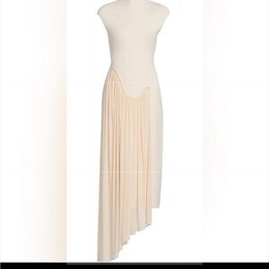 Asymmetrical Drape Cream Midi Dress